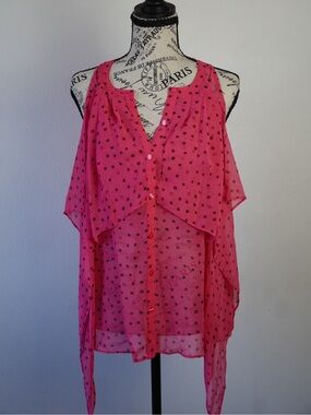Princess Vera Wang Y2K Hot Pink Sheer Polka Dot Chiffon Layered Tank Top Medium